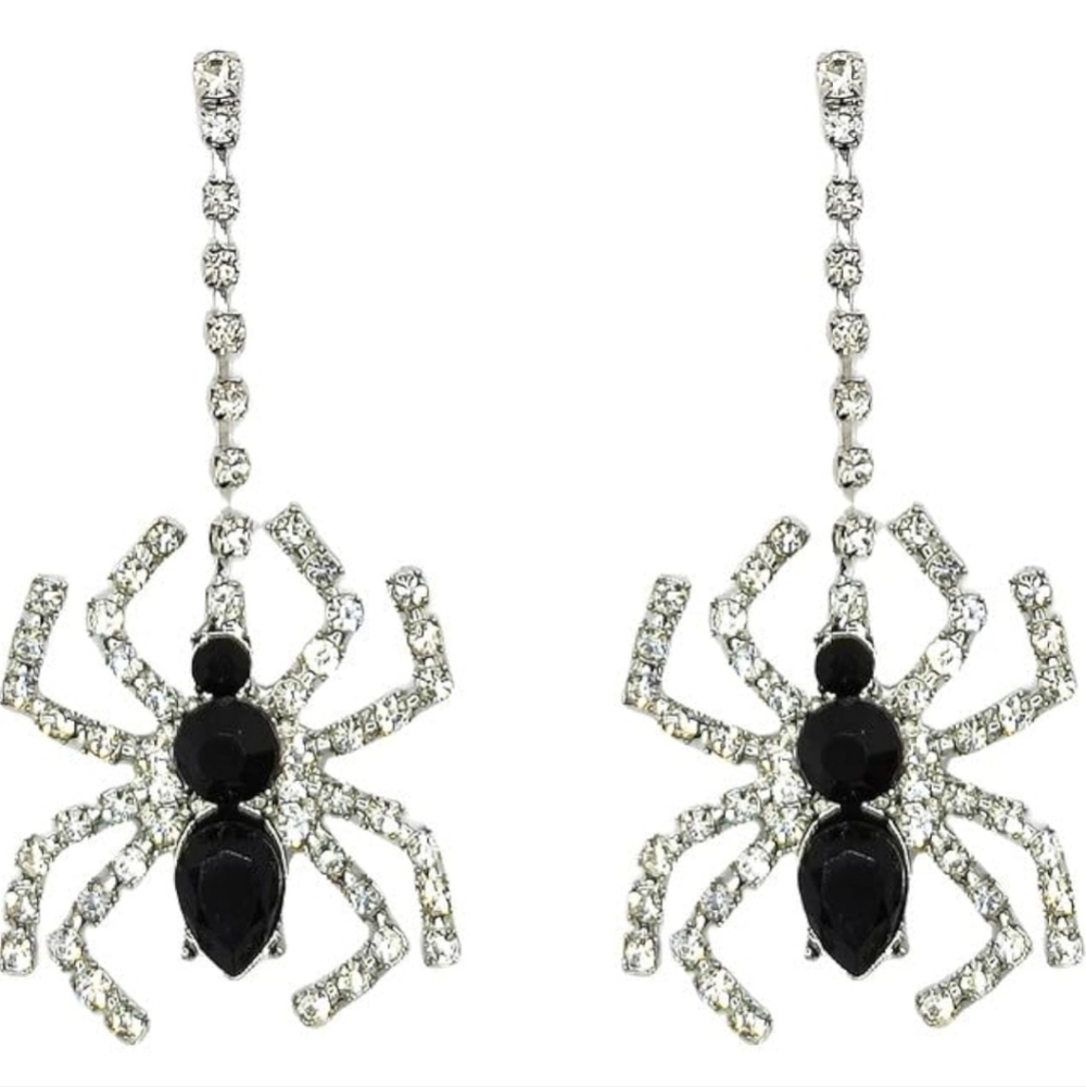 Women’s Jewelry Cute Sparkly Elegant Black and Silver Spider Dangle Earrings Acc